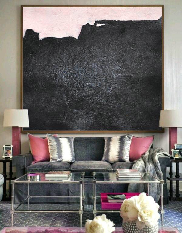 Handmade Extra Large Contemporary Painting,Hand-Painted Oversized Minimal Black And White Painting,Large Wall Art Canvas #L8C1 - Click Image to Close